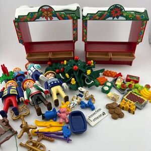 Playmobil Christmas Market Holiday Stall Lot 2010 Figures Food Tree Accessories